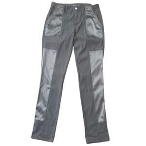 WHBM The Straight Cargo Pants Gray Satin Paneled Utility Straight Leg Size 12
